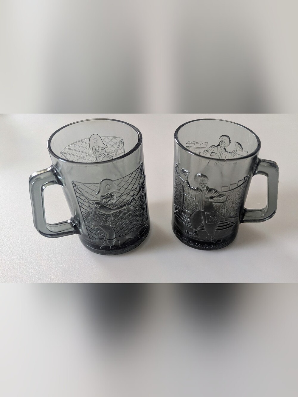 Set Of 2 Vintage McDonald's 70's Glass Mugs: Captain Crook Ronald McDonald 4.5"